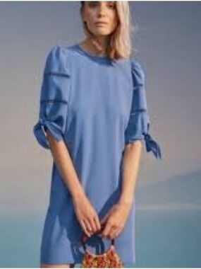 See by Chloe Womens Blue Puff Sleeve Shift Dress NWT Riverside Blue 34 NWT